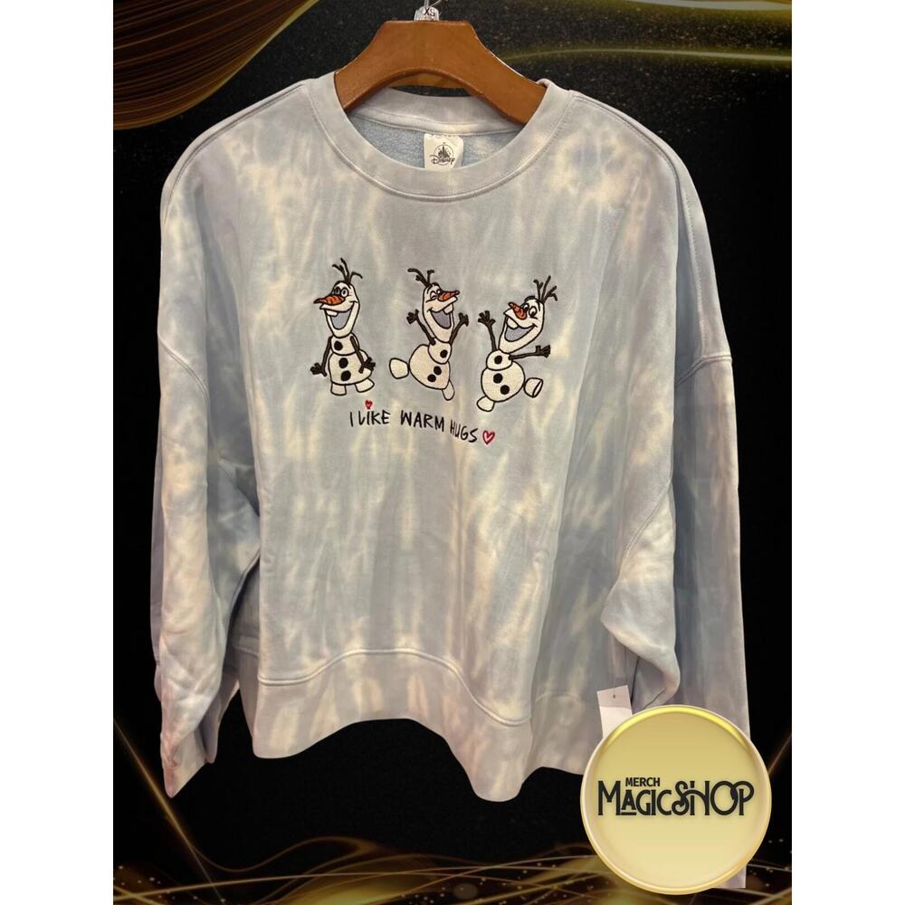 Disney Parks 2025 WDW Frozen Olaf Embroidered Pullover 'I Love Warm Hugs' Large